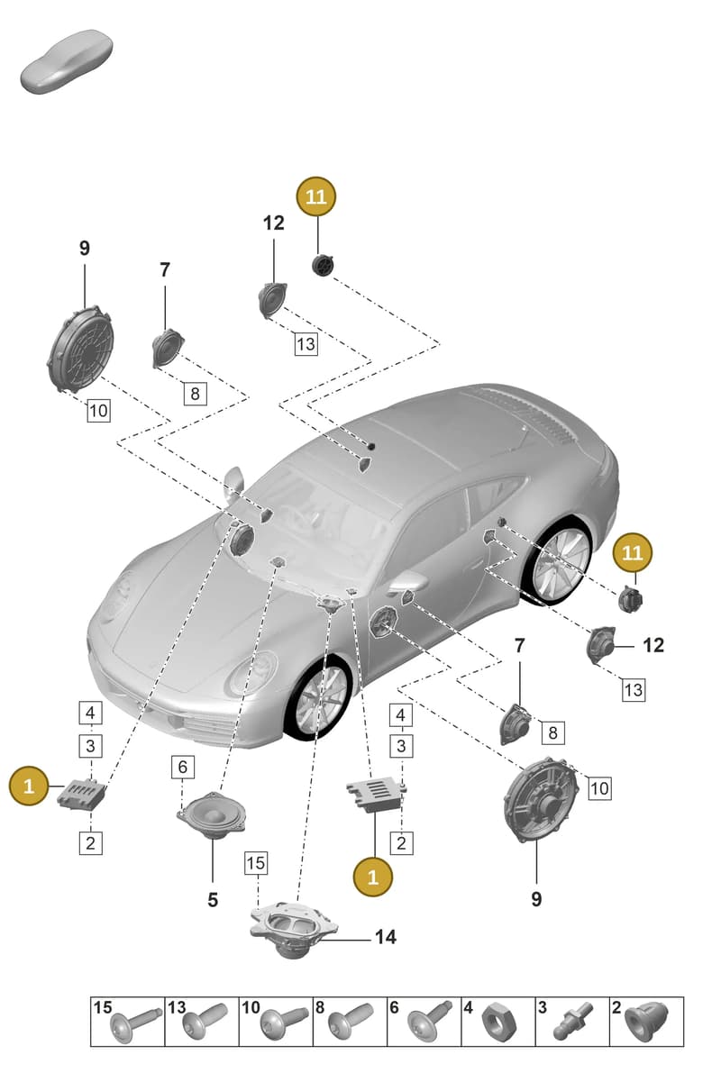 971035411A — Porsche 911 (2018-2024) diagram p53911050, position 1+11