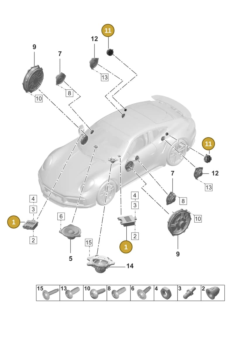 971035411A — Porsche 911 (2020-2022) diagram p57911050, position 1+11