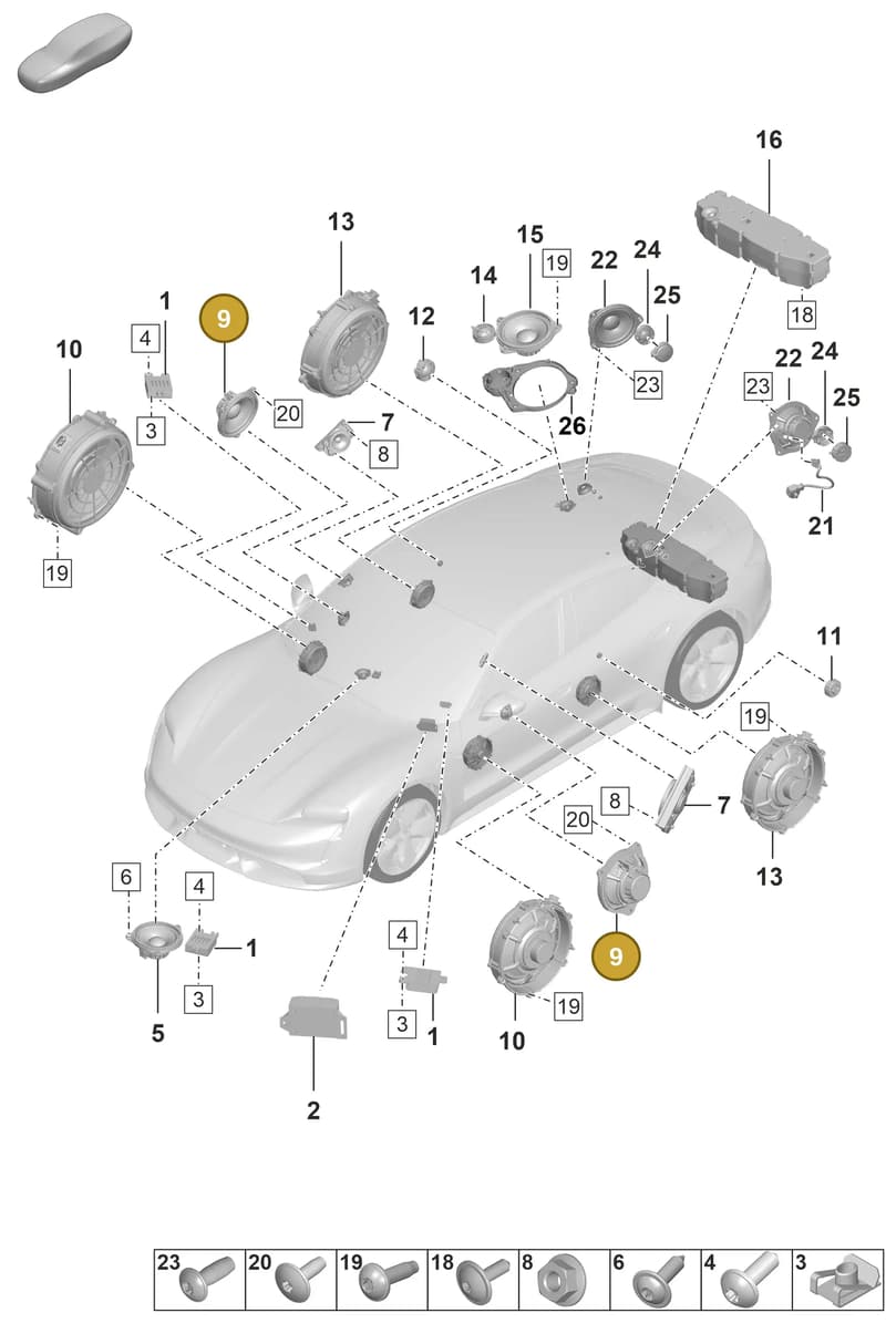971035415E — Porsche Taycan Sport Turismo (2019-2024) diagram p56911050, position 9