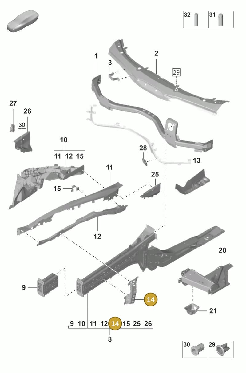 971804222AYGRV — Porsche Panamera (2020-2023) diagram p58801100, position 14