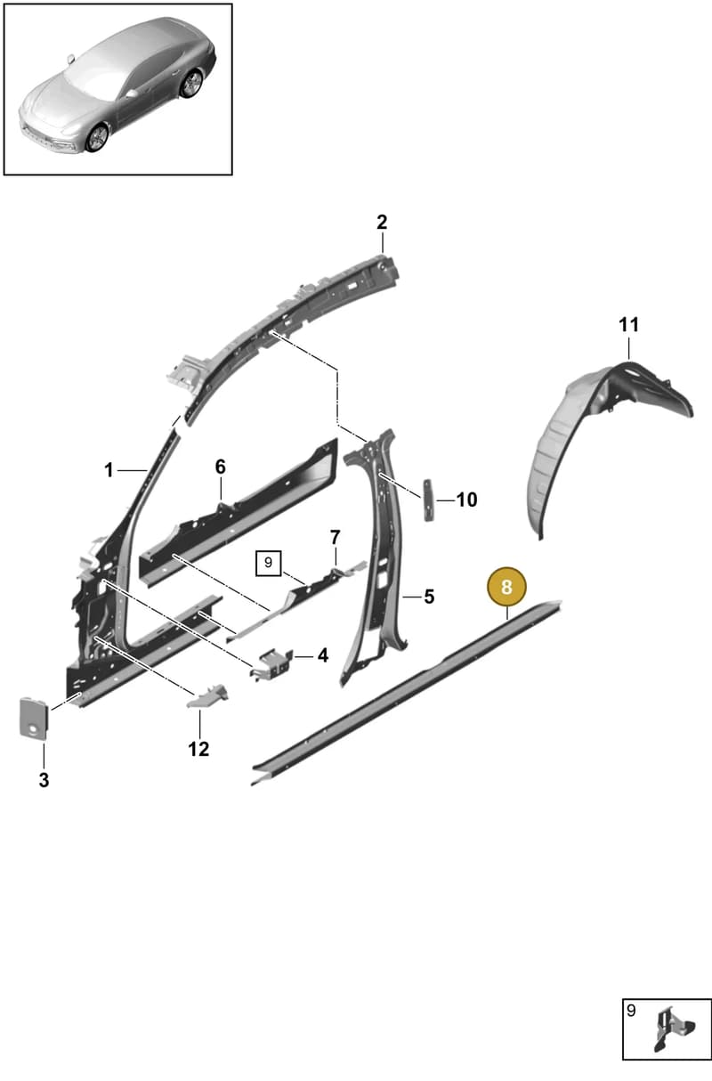 971809629YGRV — Porsche Panamera (2016-2020) diagram p49801050, position 8