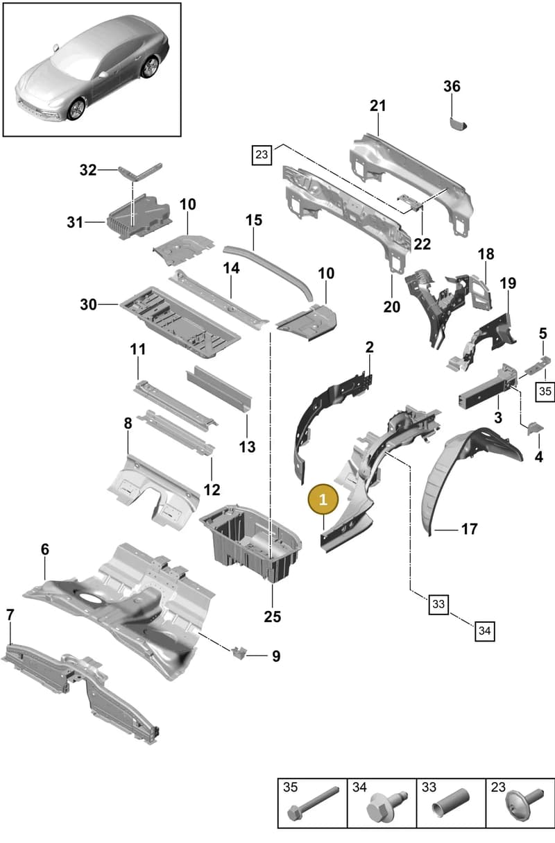 971813077YGRV — Porsche Panamera (2016-2020) diagram p49801030, position 1