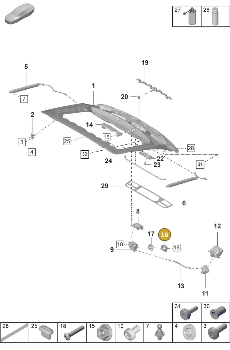 971813499A — Porsche Panamera (2020-2023) diagram p58803100, position 16