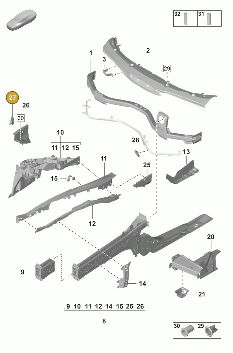 971819545YGRV — Porsche Panamera (2020-2023) diagram p58801100, position 27