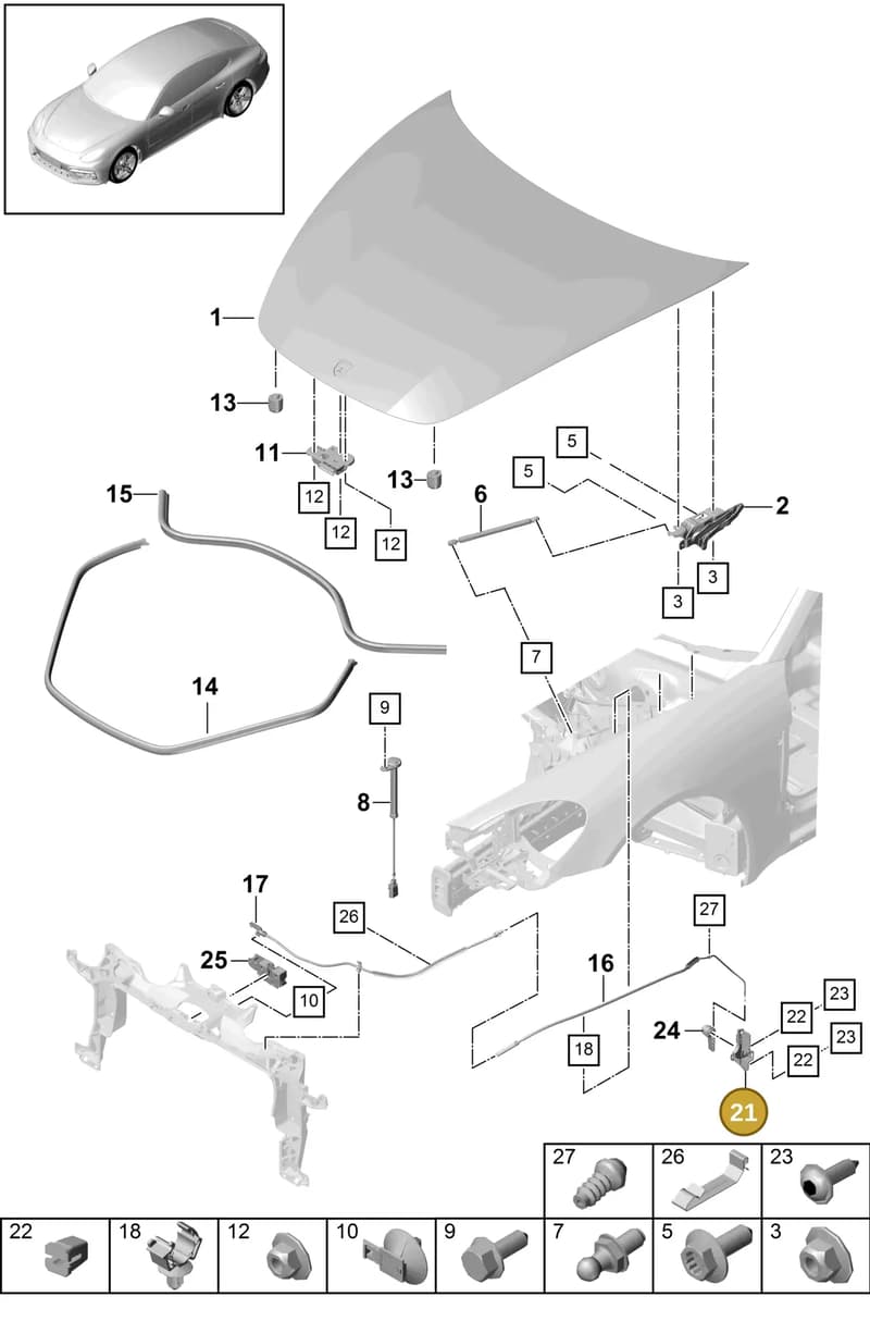971823633A — Porsche Panamera (2016-2020) diagram p49803000, position 21