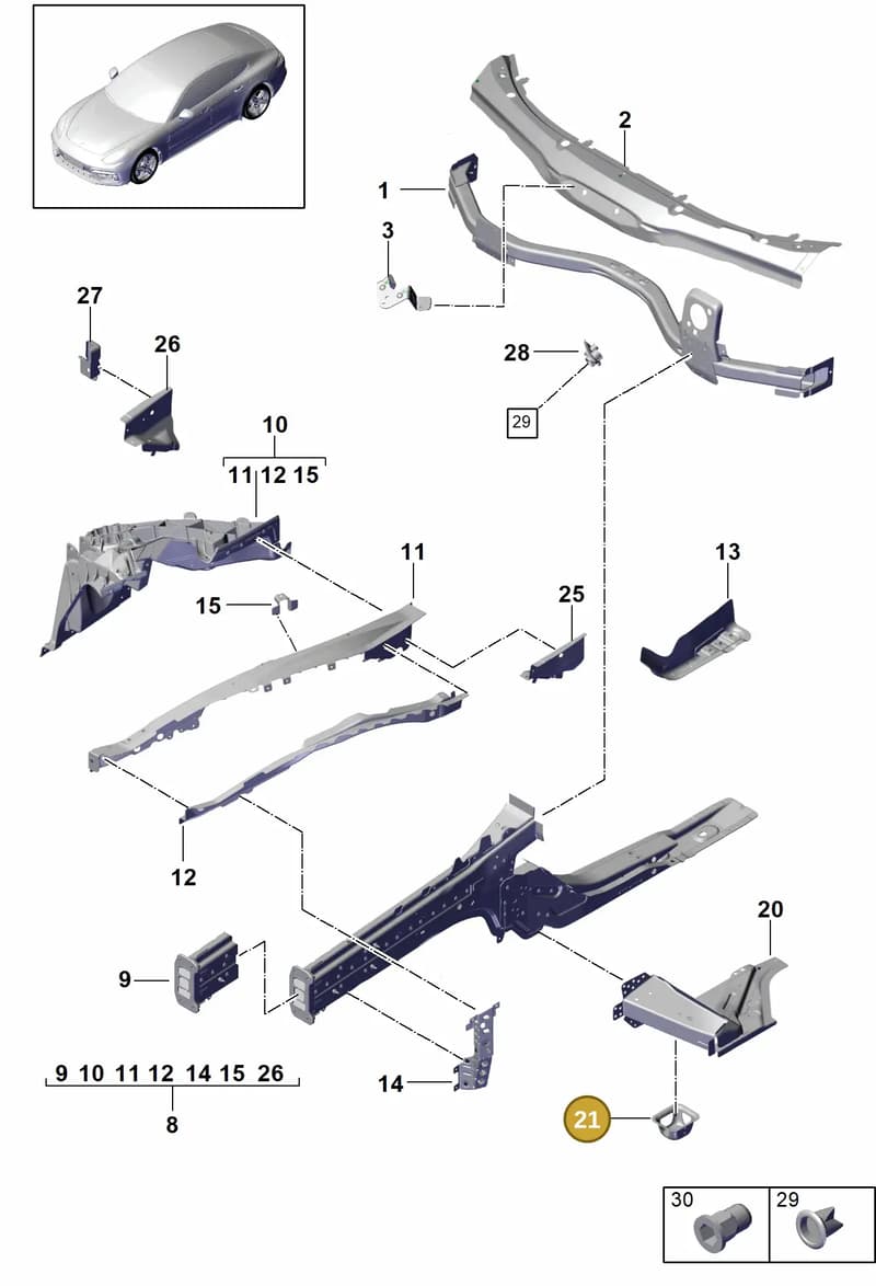 971825259D — Porsche Panamera (2016-2020) diagram p49801010, position 21