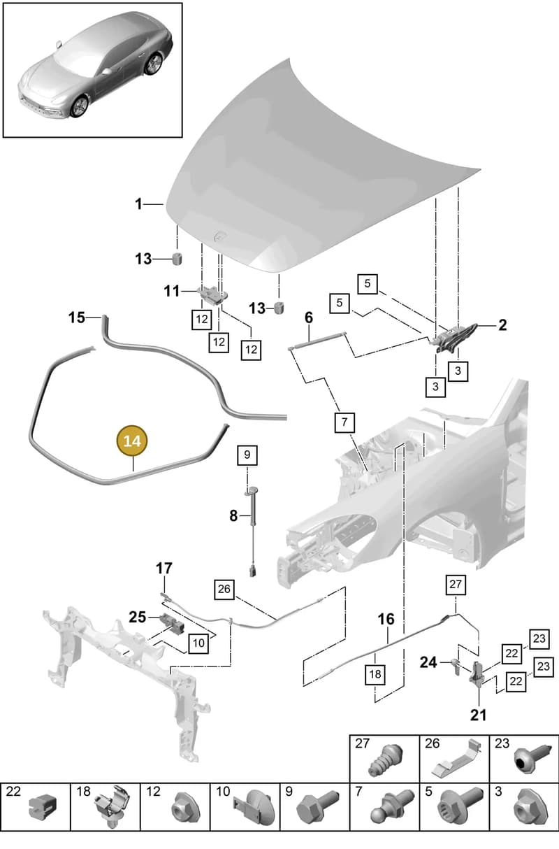 971827055A — Porsche Panamera (2016-2020) diagram p49803000, position 14