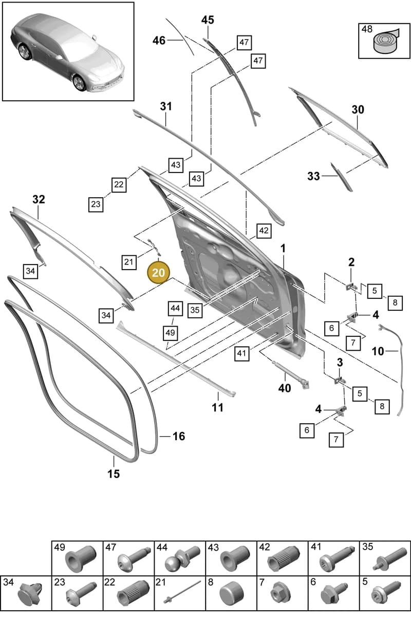 971837015F — Porsche Panamera (2016-2020) diagram p49804000, position 20