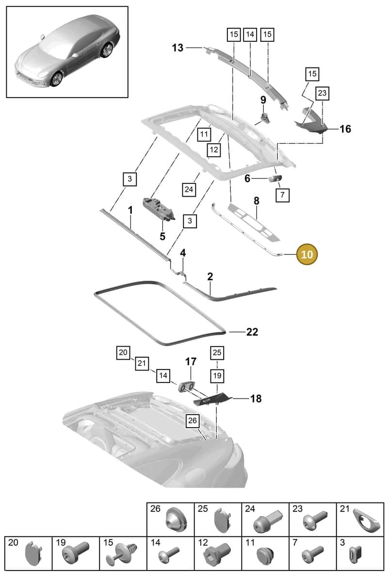 971854327A — Porsche Panamera (2016-2020) diagram p49803010, position 10