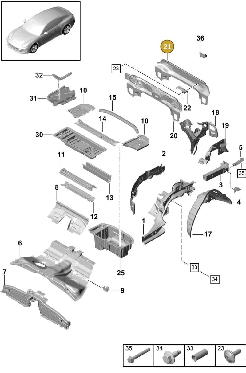 974813303YGRV — Porsche Panamera (2016-2020) diagram p49801030, position 21