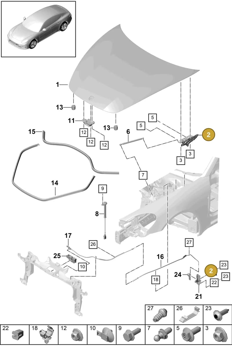 974827299A — Porsche Panamera (2016-2020) diagram p49803000, position 2