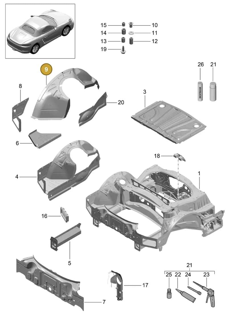 98150198300GRV — Porsche Boxster (2016-) diagram p48801035, position 9