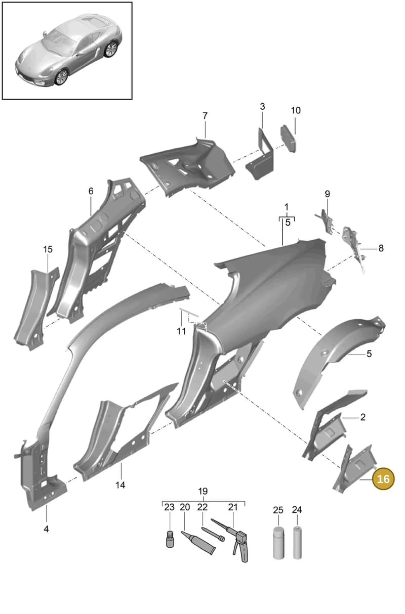 98150249401GRV — Porsche Cayman (2013-2016) diagram p40801050, position 16