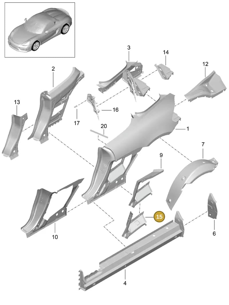 98150249401GRV — Porsche Boxster Spyder (2015-2016) diagram p46801050, position 15