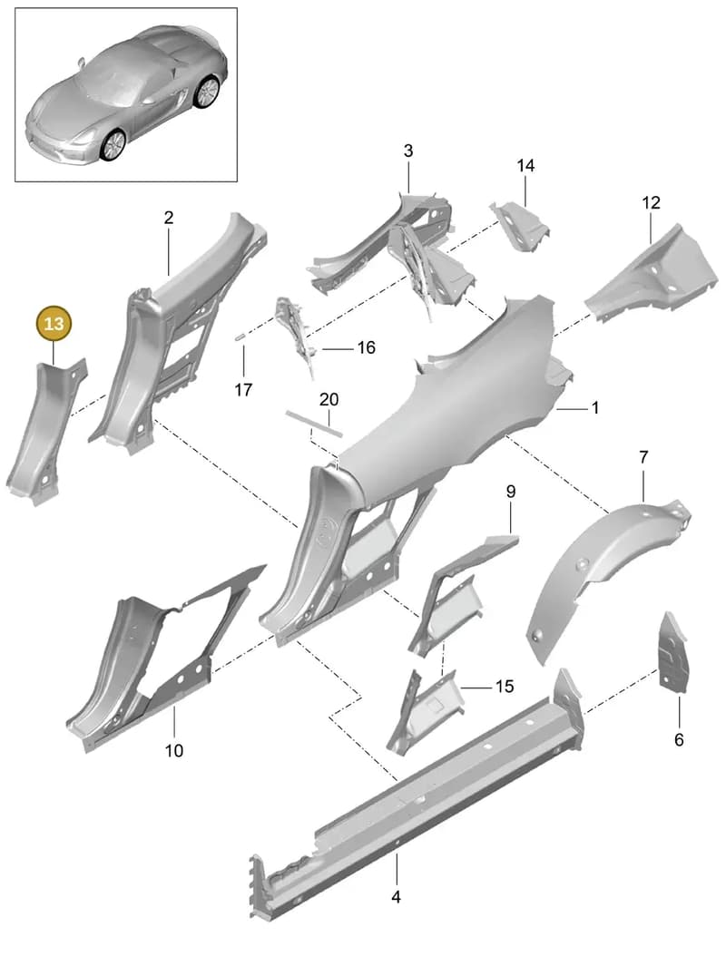 98150253201GRV — Porsche Boxster Spyder (2015-2016) diagram p46801050, position 13