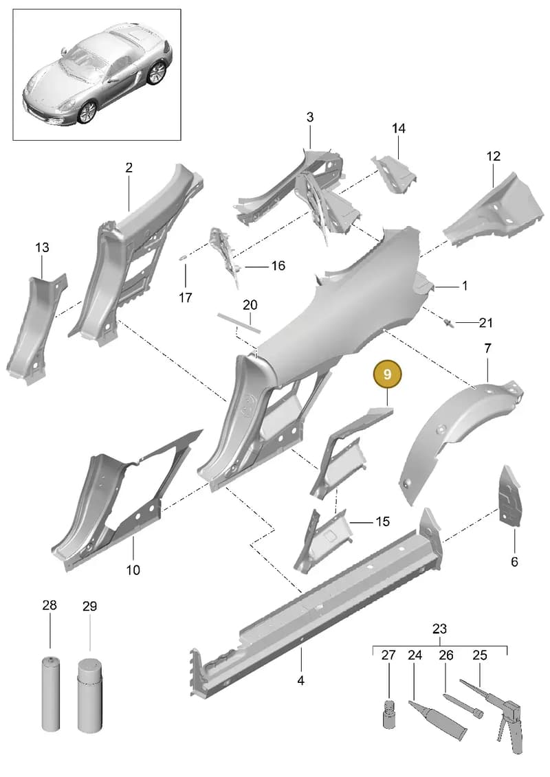98150296100GRV — Porsche Boxster (2012-2016) diagram p39801050, position 9