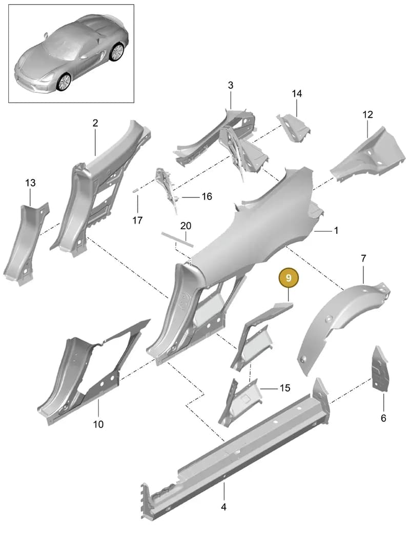 98150296100GRV — Porsche Boxster Spyder (2015-2016) diagram p46801050, position 9