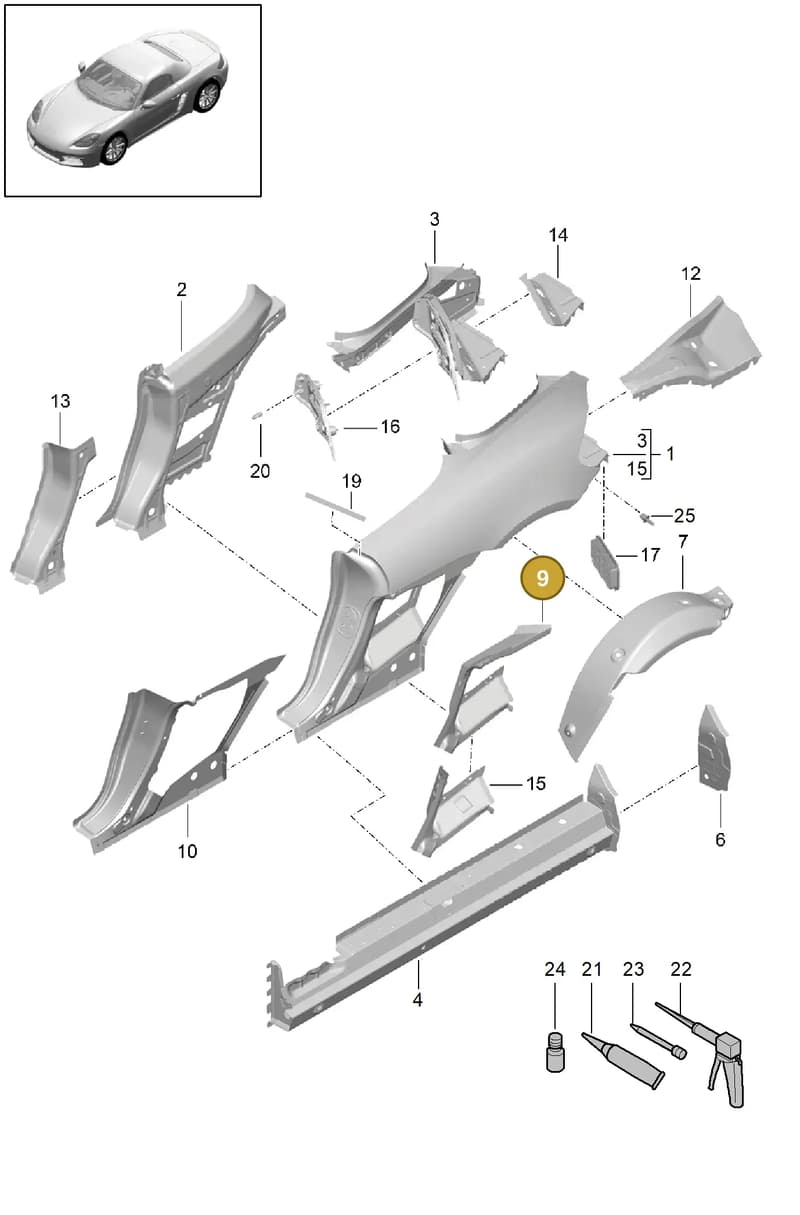 98150296100GRV — Porsche Boxster (2016-) diagram p48801050, position 9