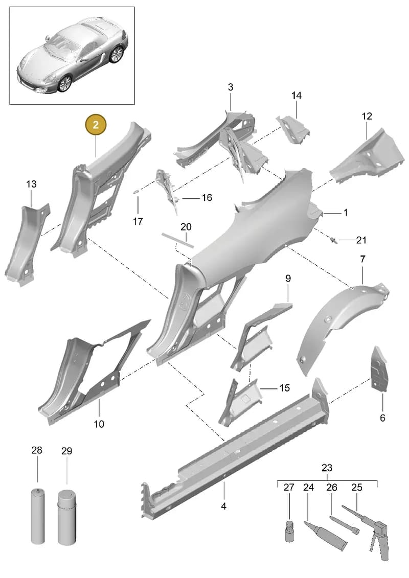 98150298401GRV — Porsche Boxster (2012-2016) diagram p39801050, position 2