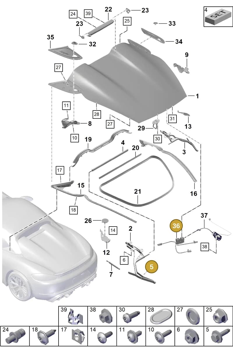 98151205305 — Porsche Boxster Spyder (2019-2020) diagram p54803050, position 5+36