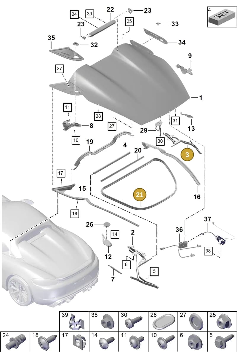 98151291102 — Porsche Boxster Spyder (2019-2020) diagram p54803050, position 3+21