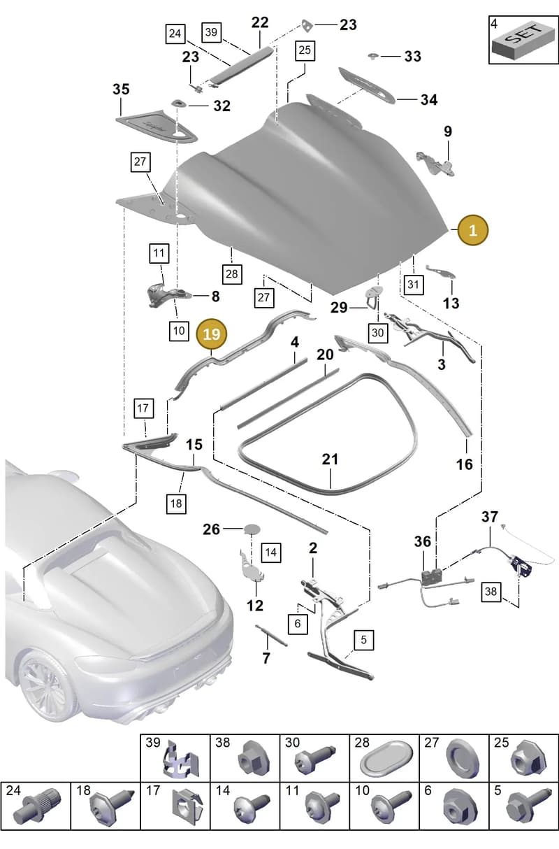 98151464100 — Porsche Boxster Spyder (2019-2020) diagram p54803050, position 1+19