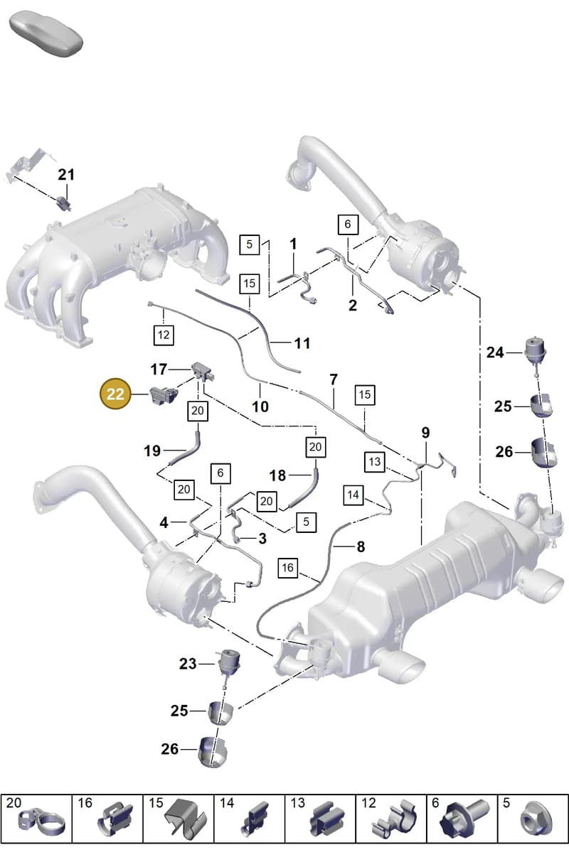 982131184A — Porsche Boxster Spyder (2019-2020) diagram p55202200, position 22
