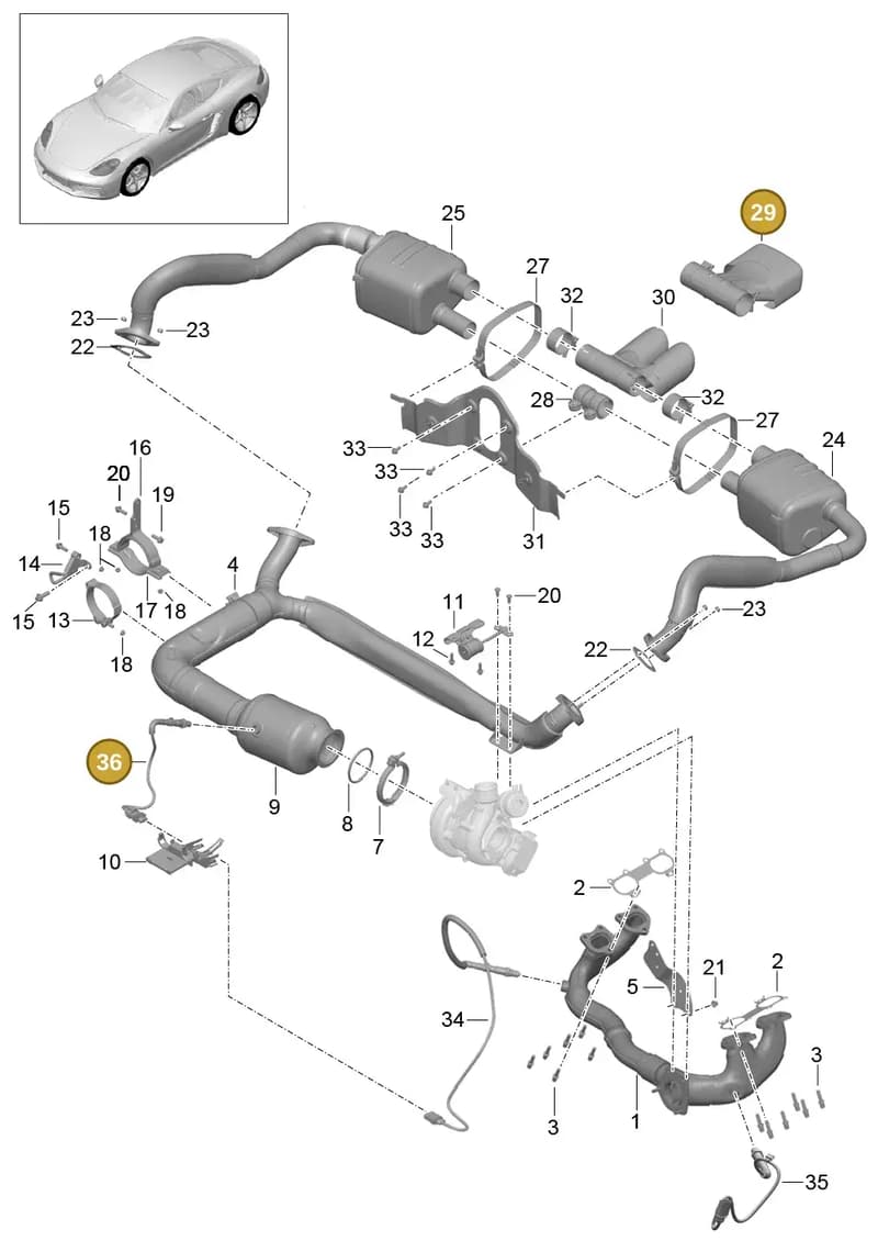 982251187AG — Porsche Cayman (2016-2019) diagram p50202000, position 29+36