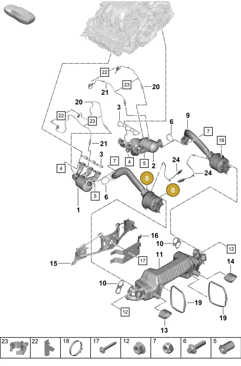 982254351T — Porsche Boxster Spyder (2019-2020) diagram p55202000, position 8
