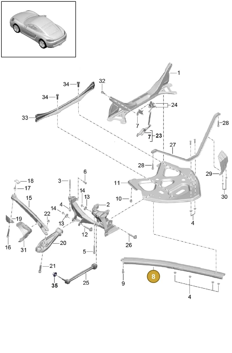 982505477A — Porsche Cayman (2016-2019) diagram p50501000, position 8