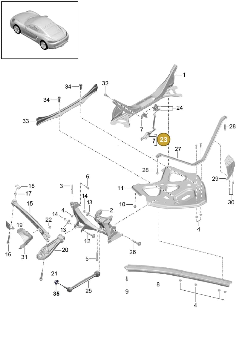982616214A — Porsche Cayman (2016-2019) diagram p50501000, position 23