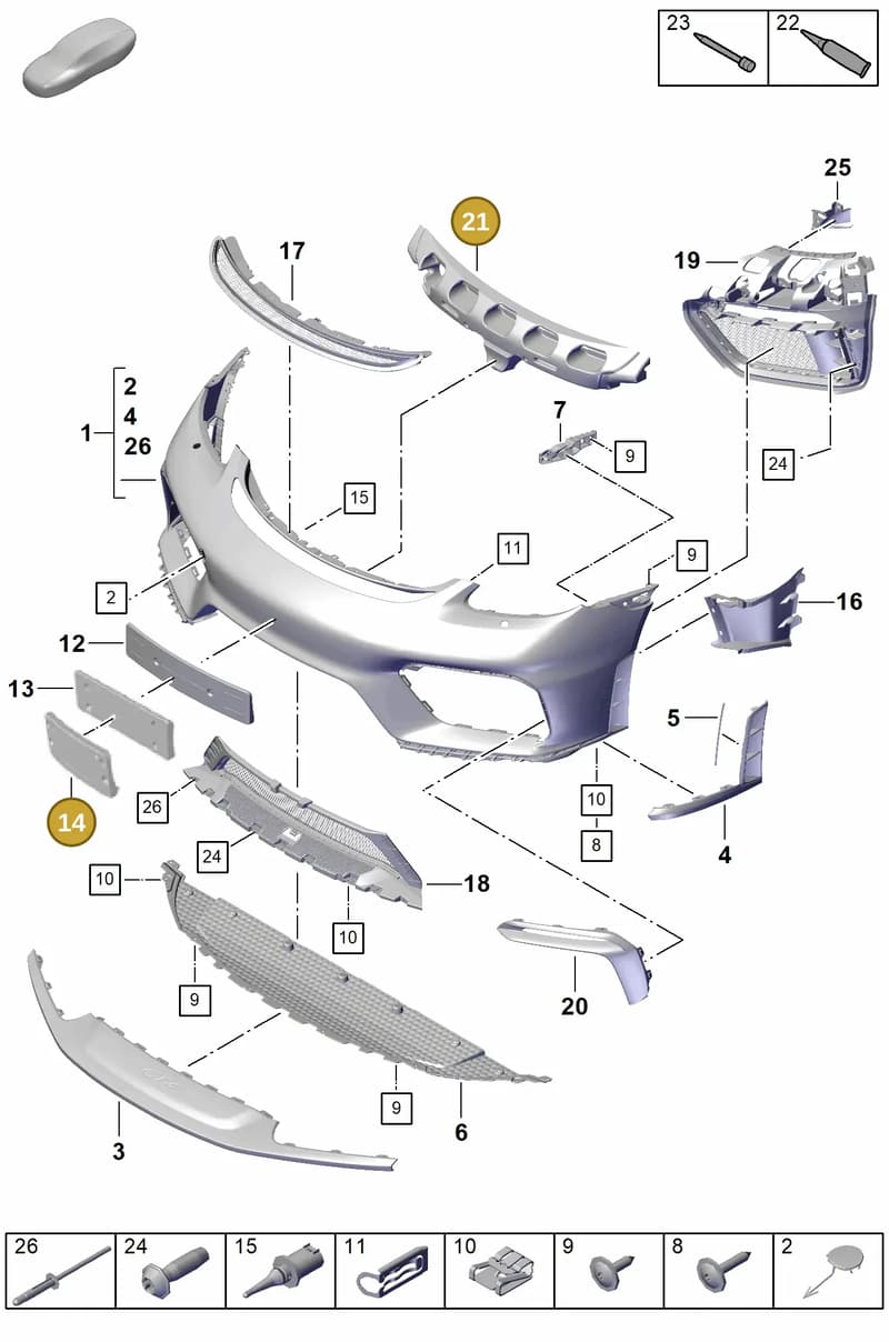 982807231A — Porsche Cayman (2019-2022) diagram p55802000, position 14+21