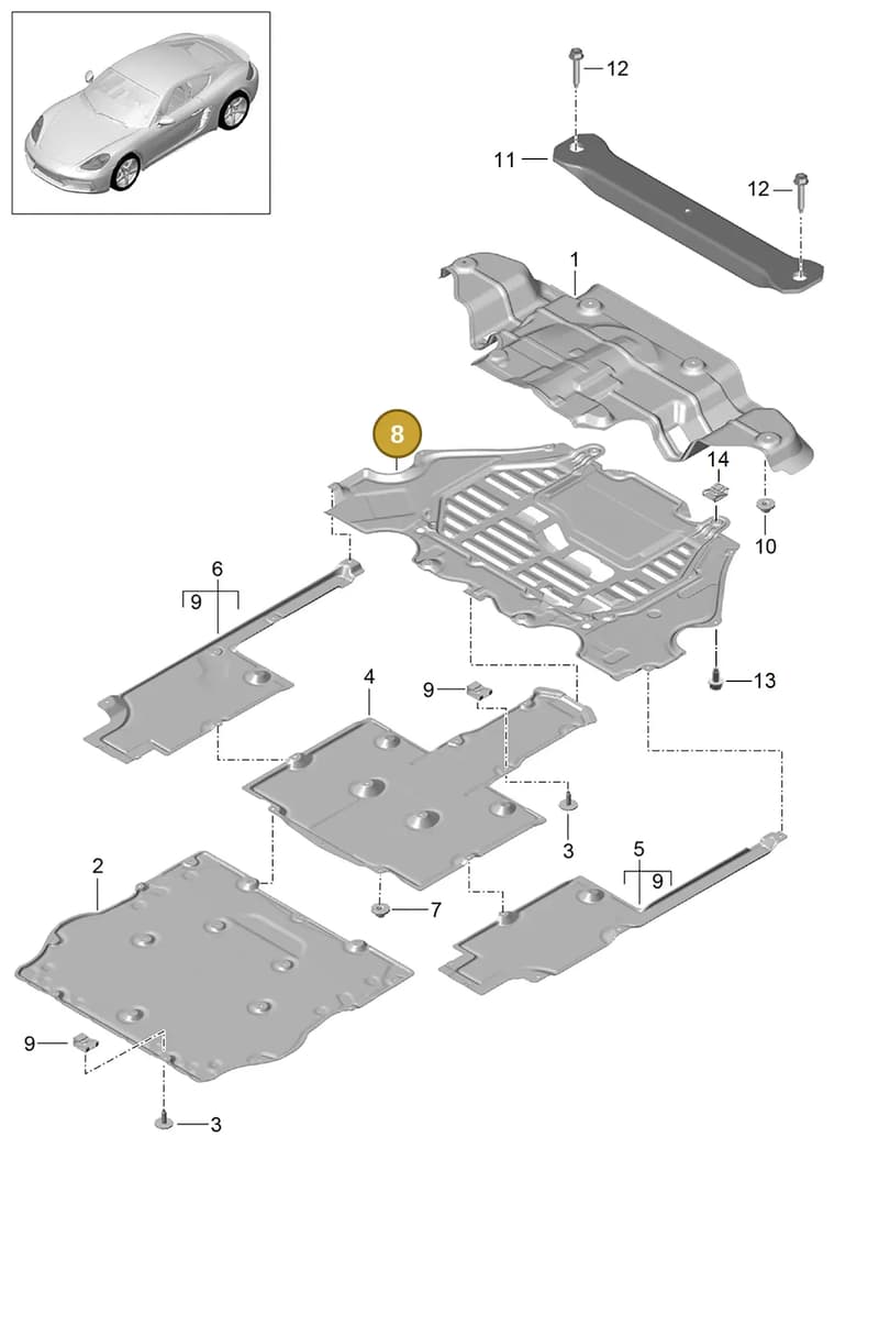 982825253D — Porsche Cayman (2016-2019) diagram p50801070, position 8