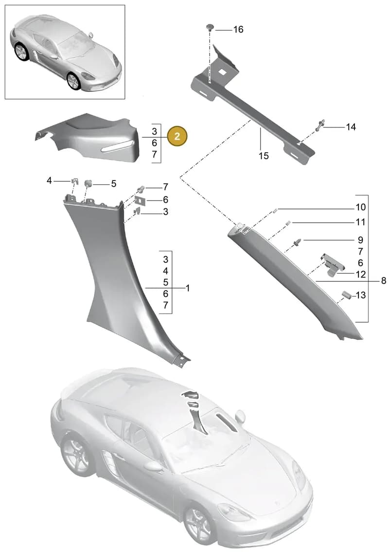 982827015A — Porsche Cayman (2016-2019) diagram p50807020, position 2