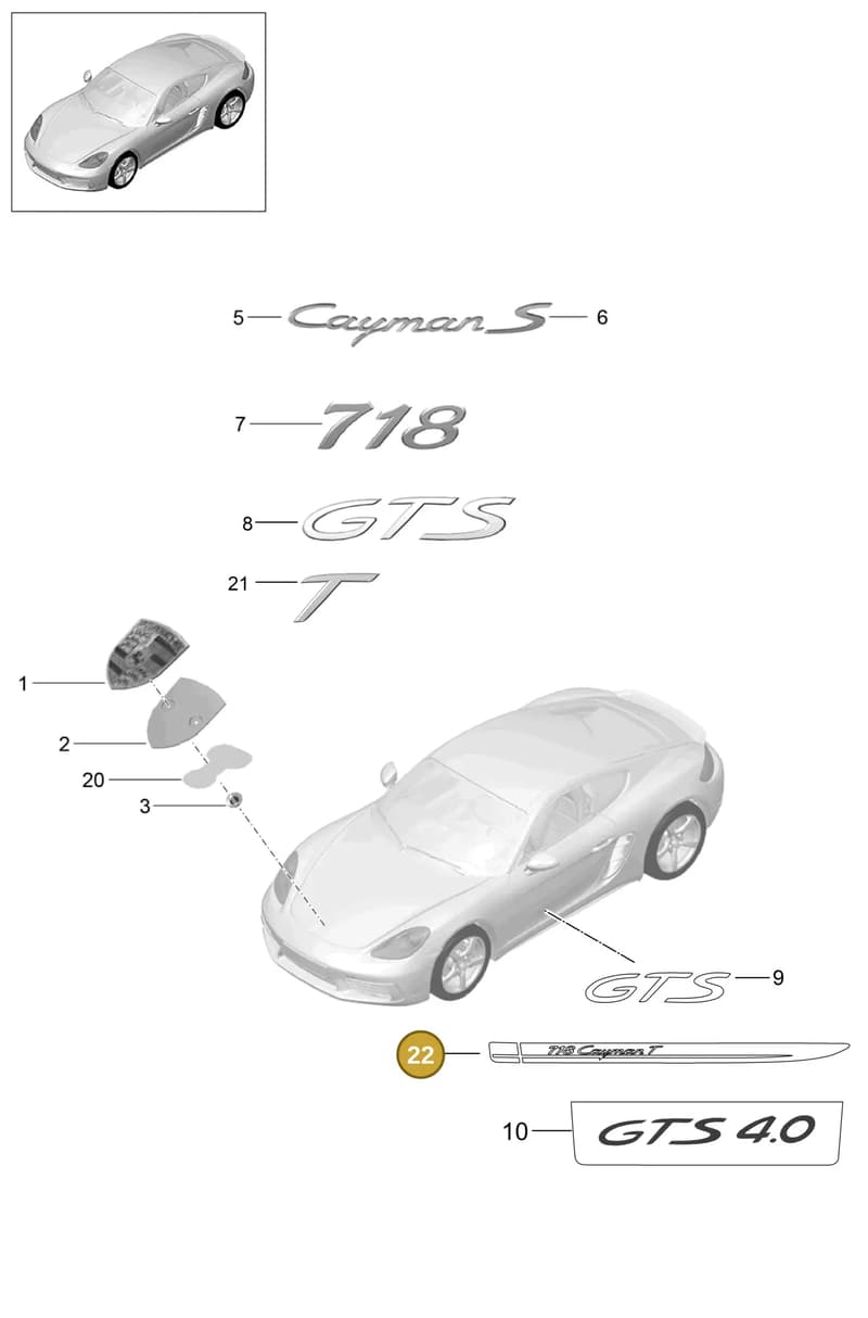 982853410A — Porsche Cayman (2016-2019) diagram p50810000, position 22