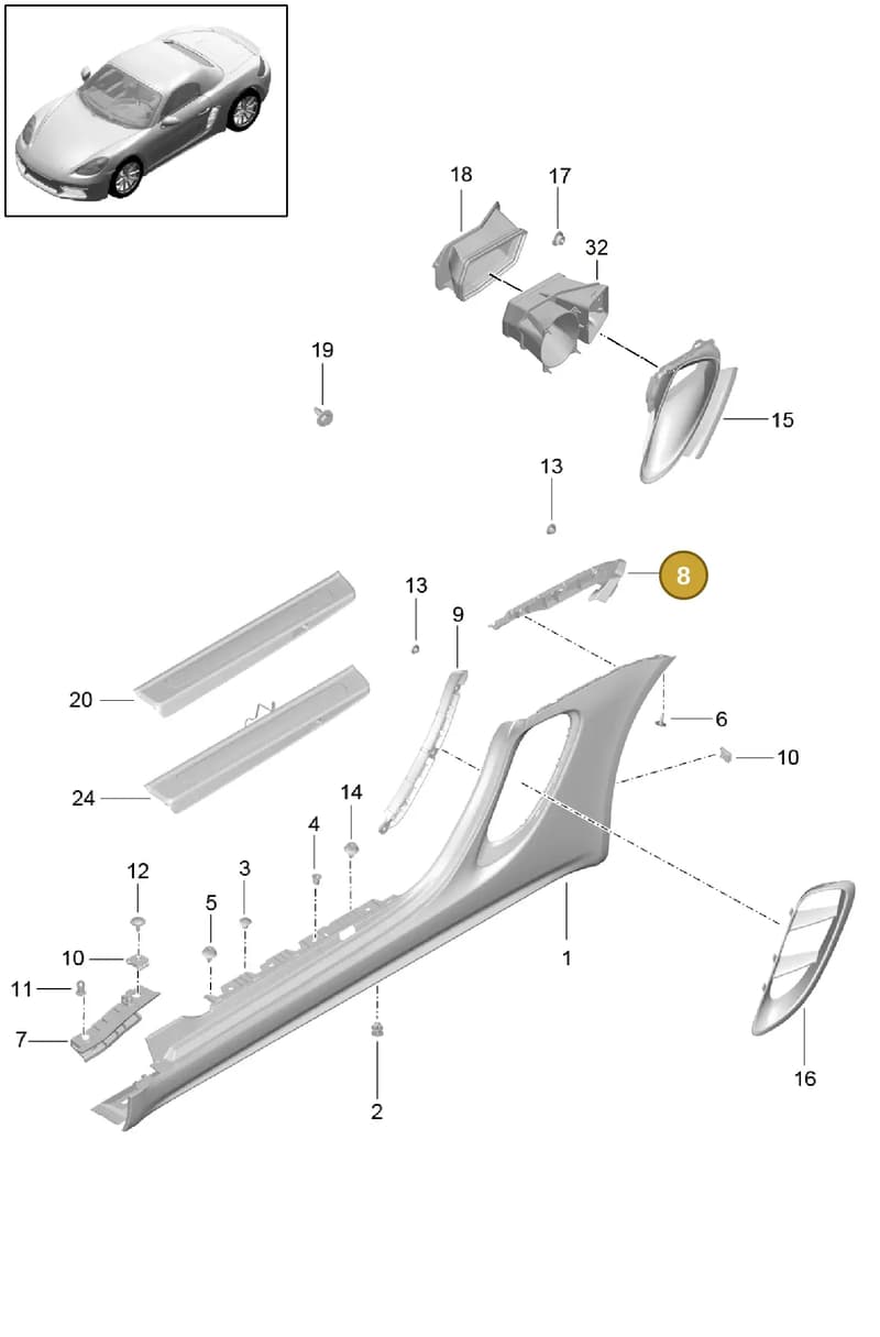 982854943A — Porsche Boxster (2016-2019) diagram p48801090, position 8