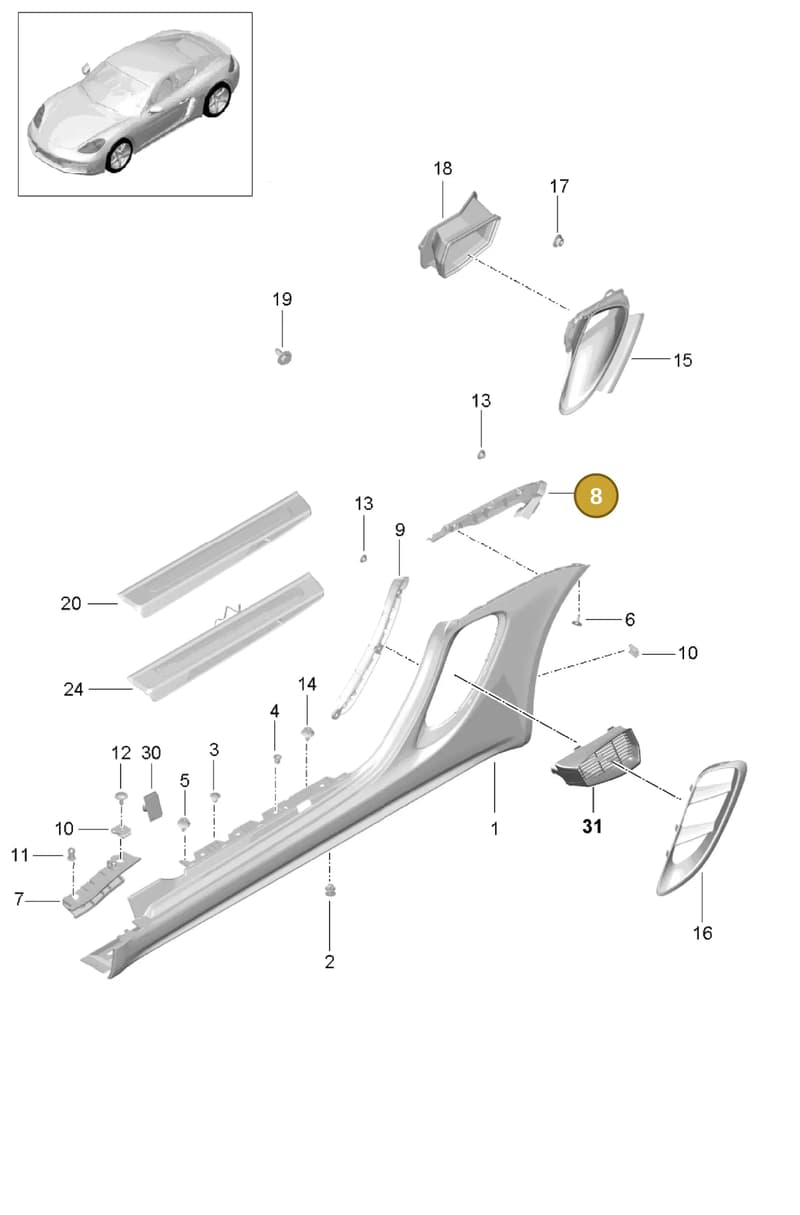 982854943A — Porsche Cayman (2016-2019) diagram p50801090, position 8
