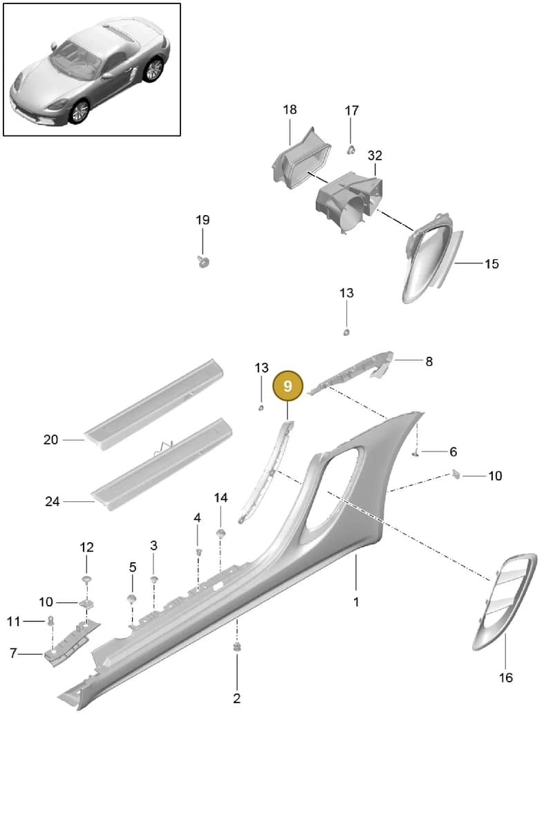 982854946 — Porsche Boxster (2016-2019) diagram p48801090, position 9