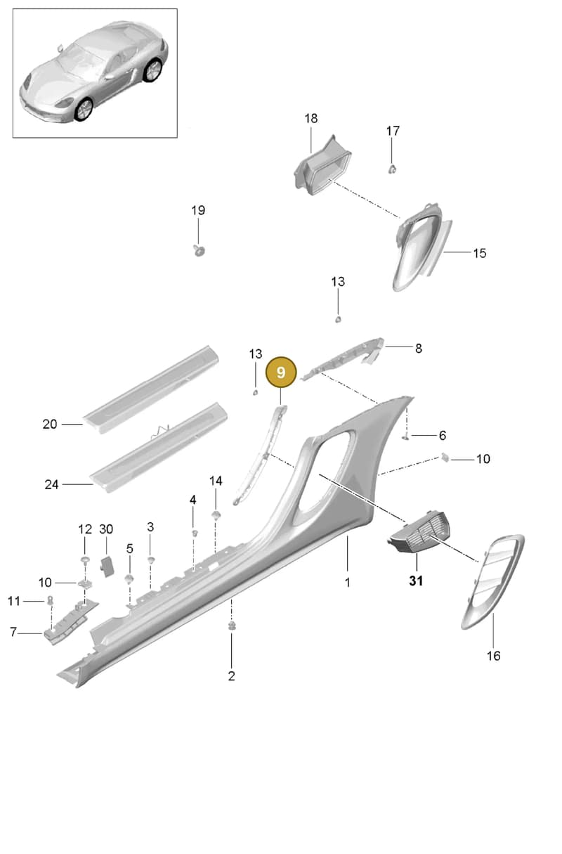 982854946 — Porsche Cayman (2016-2019) diagram p50801090, position 9