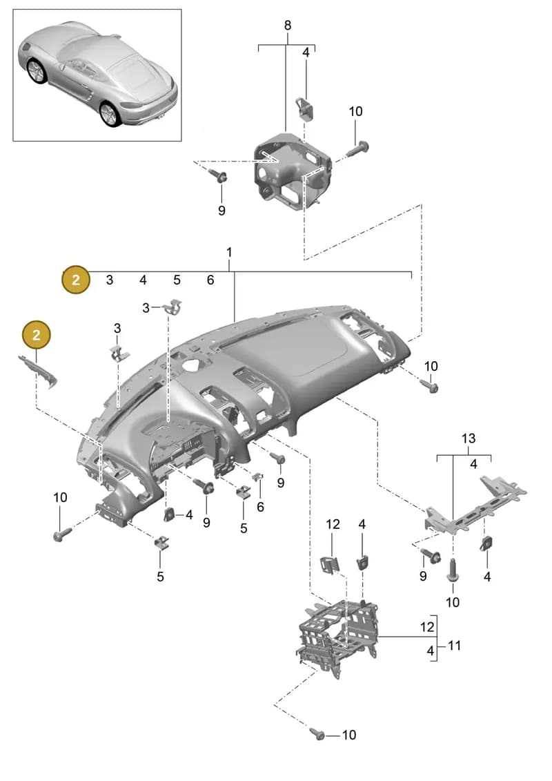 982860438A — Porsche Cayman (2016-2019) diagram p50809000, position 2
