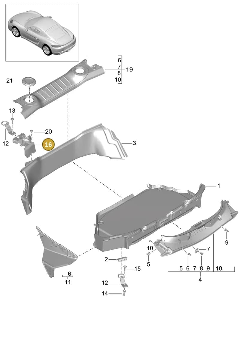 982863254 — Porsche Cayman (2016-2019) diagram p50807005, position 16