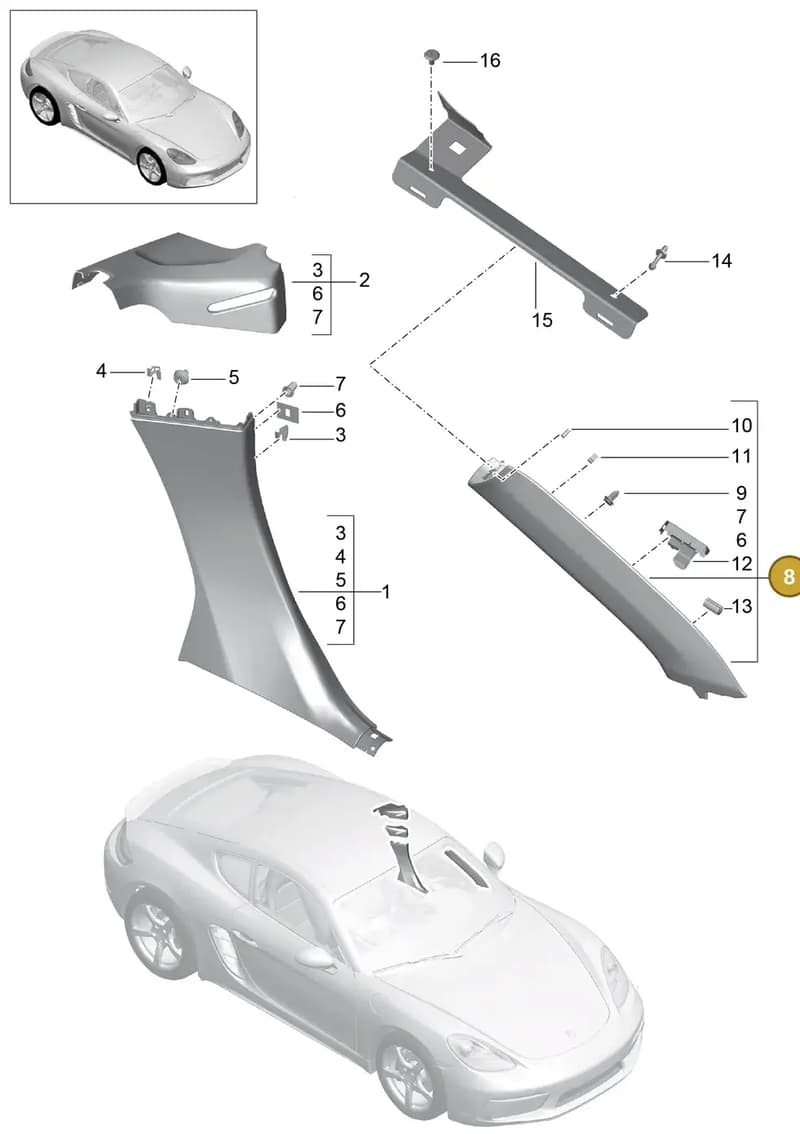 982867233HDR7 — Porsche Cayman (2016-2019) diagram p50807020, position 8