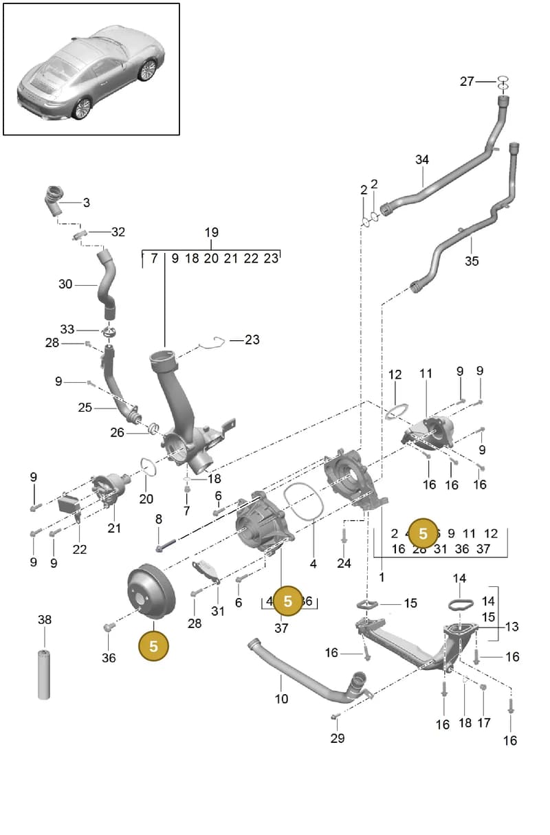 99110622201 — Porsche 911 (2016-2019) diagram p47105000, position 5