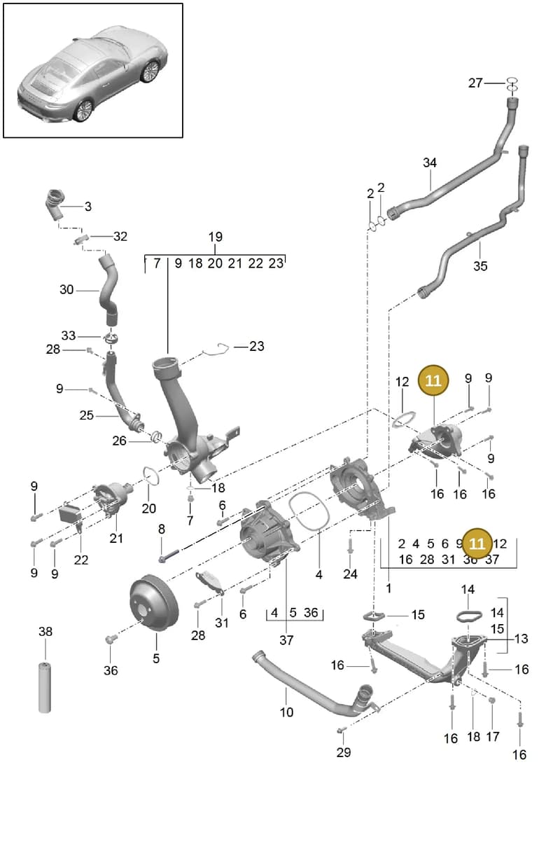 99110641502 — Porsche 911 (2016-2019) diagram p47105000, position 11