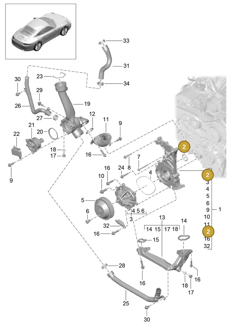 99110661002 — Porsche 991 Carrera 4 (2011-2016) diagram p38105000, position 2