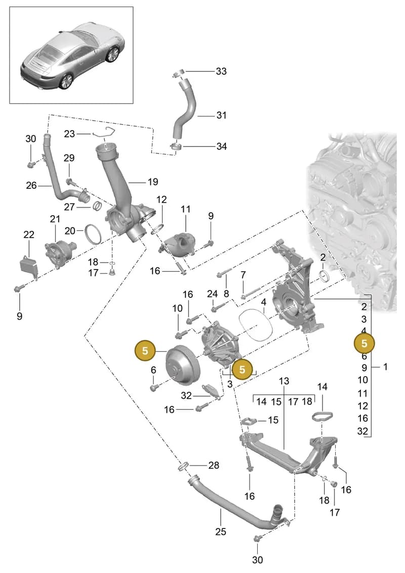 99110668102 — Porsche 991 Carrera 4 (2011-2016) diagram p38105000, position 5