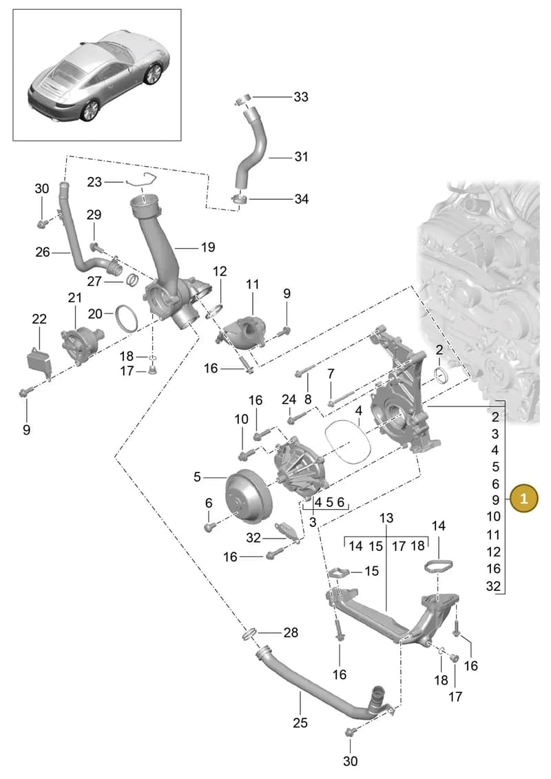 99110680902 — Porsche 991 Carrera 4 (2011-2016) diagram p38105000, position 1