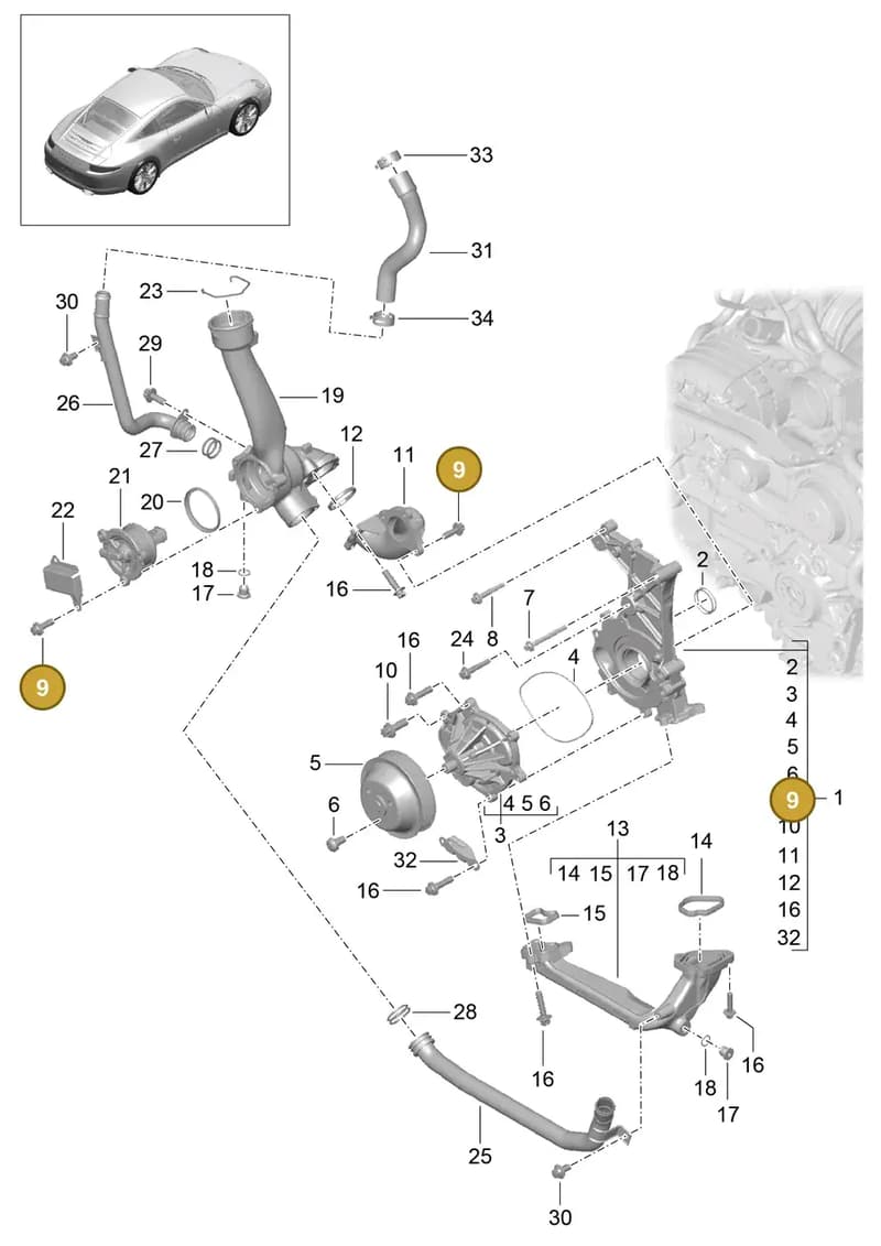 99110681304 — Porsche 991 Carrera 4 (2011-2016) diagram p38105000, position 9