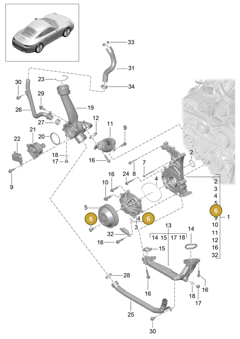 99110682201 — Porsche 991 Carrera 4 (2011-2016) diagram p38105000, position 6