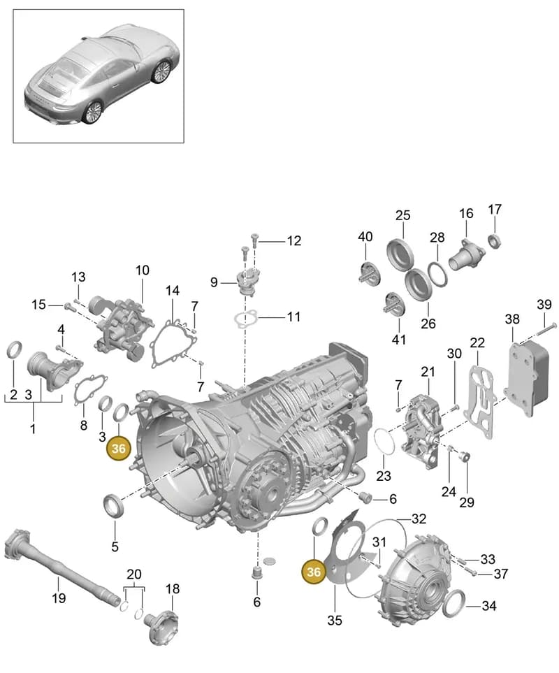 99133280500 — Porsche 911 (2016-2019) diagram p47302010, position 36